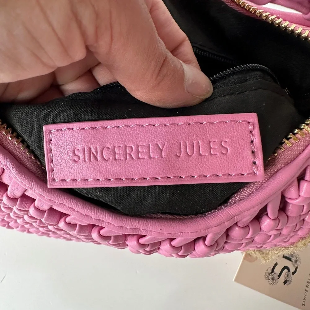 Sincerely Jules Bright Pink Woven Small Handbag Shoulder Bag Feminine Summer NEW